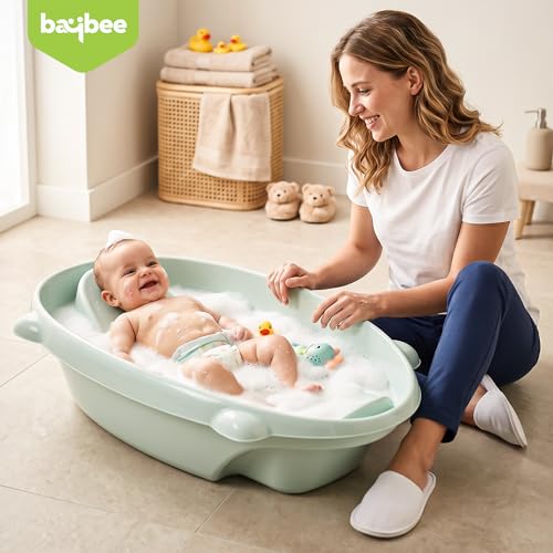 Image of Baybee AquaHug Baby Bath Tub for 0 to 5 Years | Ergonomic Bath Tub for Kids with Anti-Slip Base & Quick Drains | Sitting & Lying Babies Bather & Baby Bathing Tub for Boys Girls (Blue)