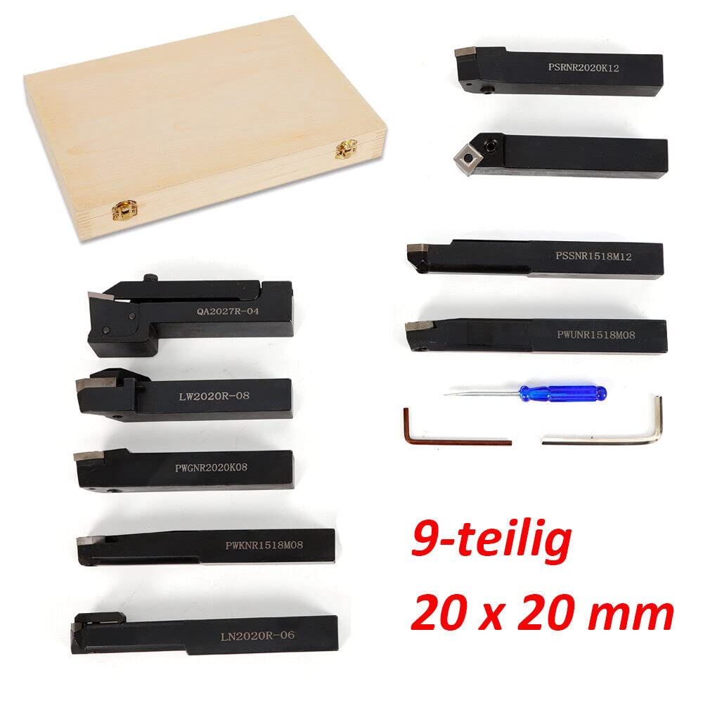 Neun Stk Drehmeißel Set mit Wendeplatten 20 mm Drehstahl Klemmhalter Bohrstange Hartmetall mit Box