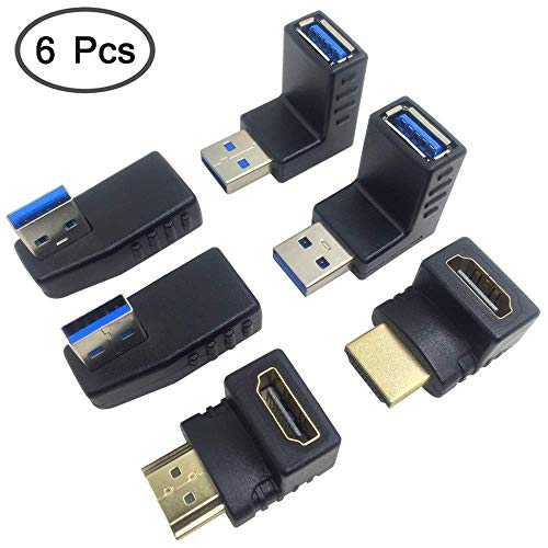 Afunta 4 Pcs Usb 3.0 Adapter Plug Converter & 2 Pcs Hdmi Male To Female Adapter, Usb Connector Extension Adapter Right/Left/Up/Down Angle Adapter Plug Converter 90 & 270 Degree Hdmi Connector #TOP2
