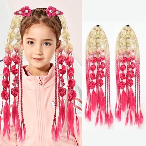 Maforsoon Colored Hair Extensions 24" colored hair extensions for kids Bubble Ponytail Extension with Hair Tie fit kids hair extensions for girls Used for festival hair Cover