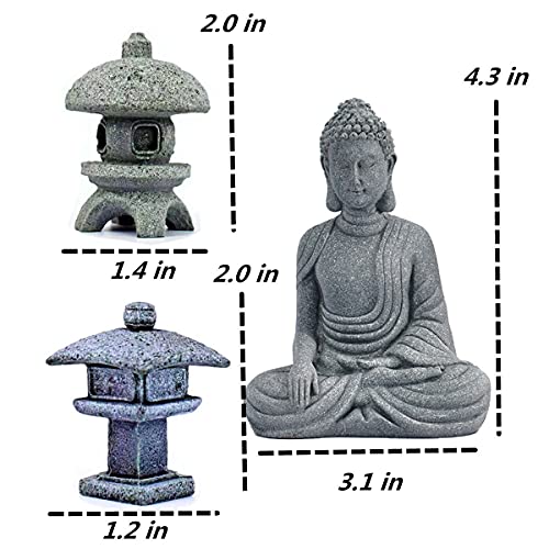 Estatua de Buda y 2 Lámparas Japonesas Pagoda para Jardín Zen miniatura 2