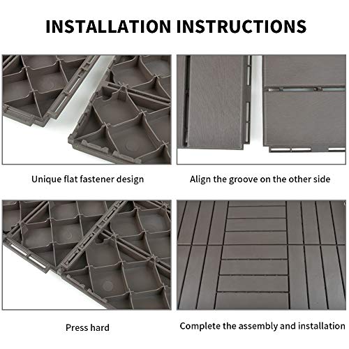 Domi Outdoor Living Patio Deck Tiles, 12 X 12 Inches Composite Interlocking Decking Tile, Four Slat Plastic Outdoor Flooring, 9 Pieces One Pack, Dark Grey #TOP2