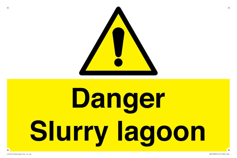 Danger Slurry lagoon Sign - 300x200mm - A4L, Yellow/White