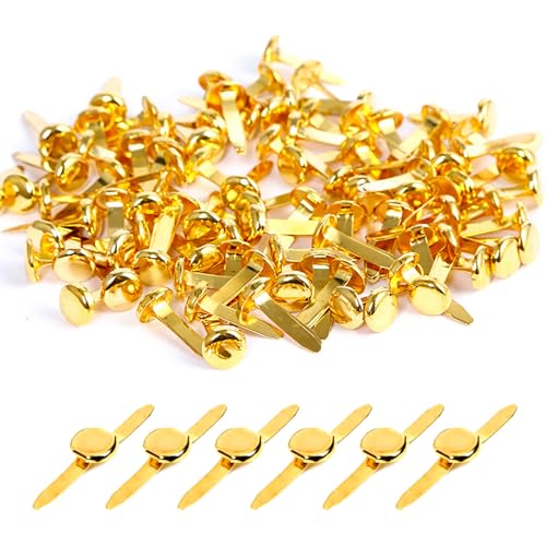 GIONAR 200 Pièces Attaches Parisiennes, à Tête Métal Ronde Or Brads 8mm x 18mm Mini Brads en Métal Rond pour Scrapbooking Clips de Lettres Décorations...