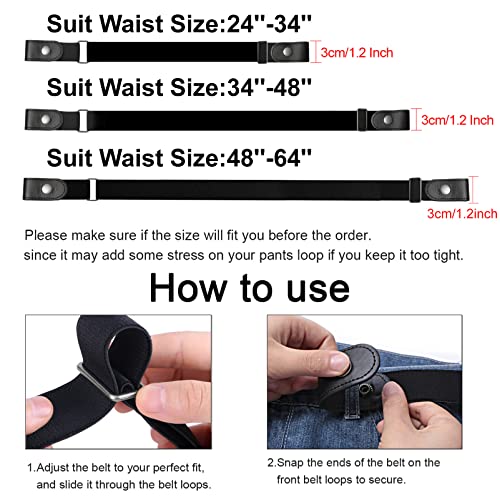 Image of SUOSDEY No Buckle Elastic Stretch Belts For Men And Women, Comfortable Invisible Belts For Jeans Pants, I-Black+Blue(Gun Button), L--Xxl:Waist Size 34''-48''