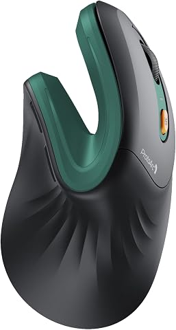 ProtoArc Ratón Ergonómico, EM11 NL Inalámbrico Vertical Ratón óptico Recargable con 3 Puertos de Dispositivo (Bluetooth y USB), 3 dpi Ajustables para Ordenador, iPad, Mac, Windows - Negro Verde