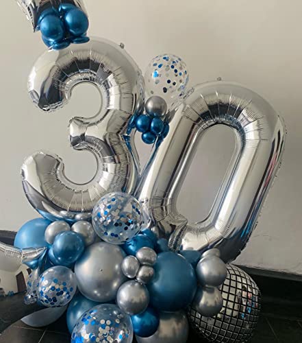 Image of 40 Inch Silver 30 Number Balloons Giant Jumbo Huge 30 Foil Mylar Helium Number Digital Balloons Silver Birthday Mylar Digital Balloons Dirty 30th Birthday Party 30th Anniversary Events Party