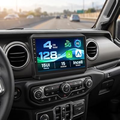 Inefala 4G 128G for Jeep Wrangler JL 2018-2021 for Jeep Gladiator JT 2020-2021 Radio CarPlay 9" Incell Touchscreen Car Stereo Android 15 Android Auto Bluetooth 5.0 GPS WiFi 15UI Backup Camera