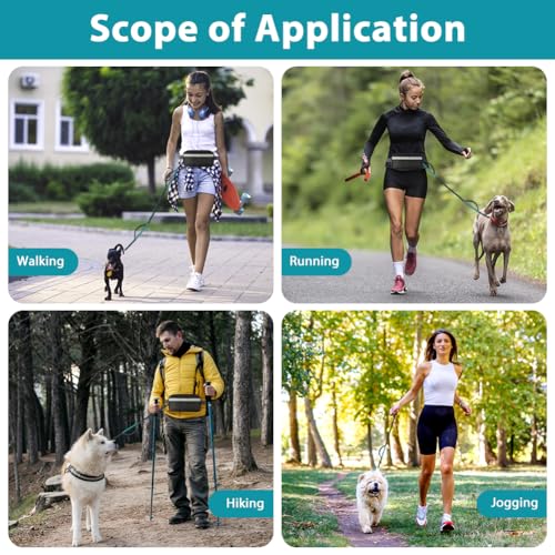 vsshe Joggingleine Hunde, Freihandleinen Hundeleine mit Verstellbarem Hüftgurt, Reflektierende Elastische Bauchgurt Hundeleine mit Dual Griffe für Spazieren Wandern Joggen(für alle Hunderassen)Schwarz