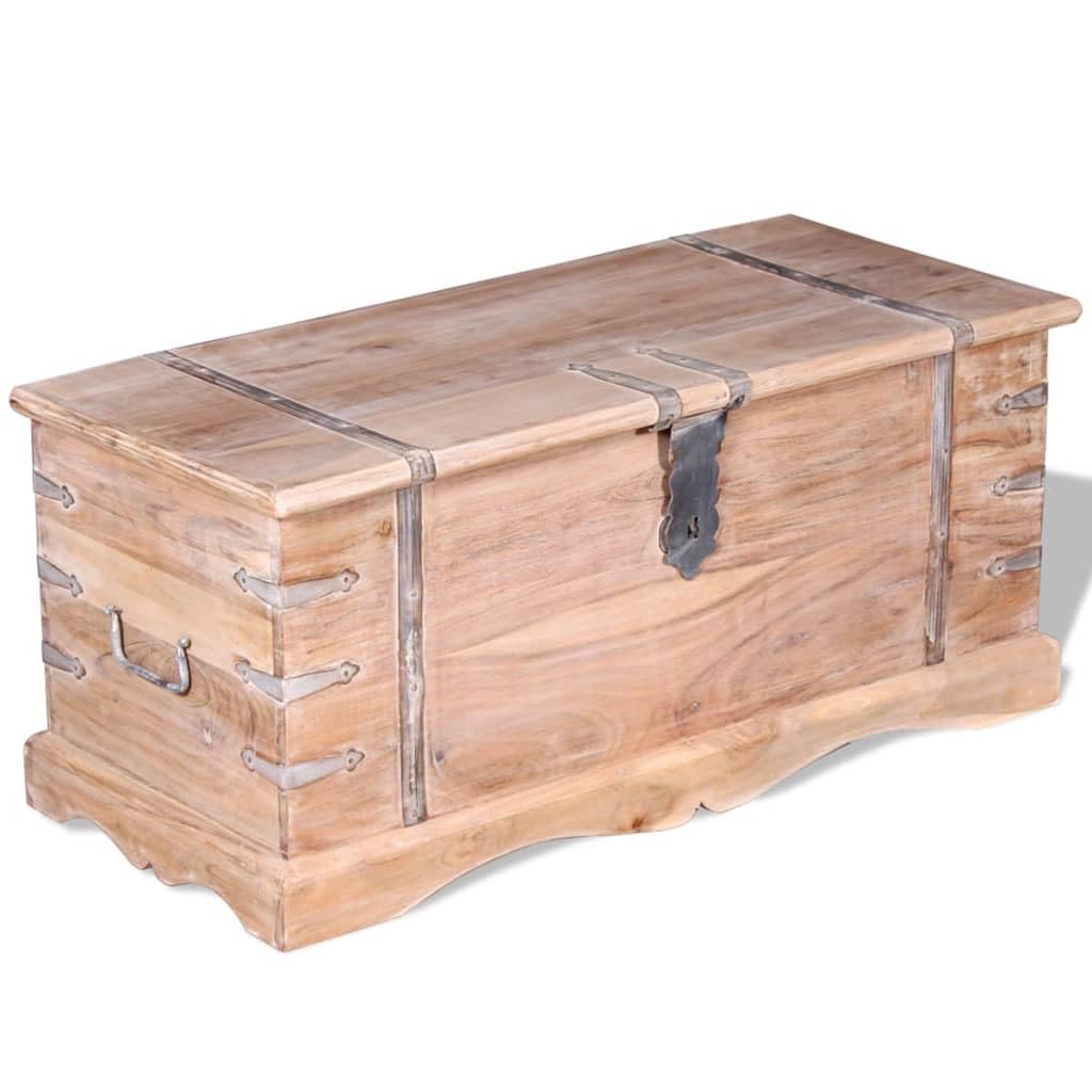 Baúl de madera maciza de acacia con tapa, color blanco cepillado, para guardar ropa, libros y accesorios, con pestillos y asas, también se puede utilizar como mesa de café
