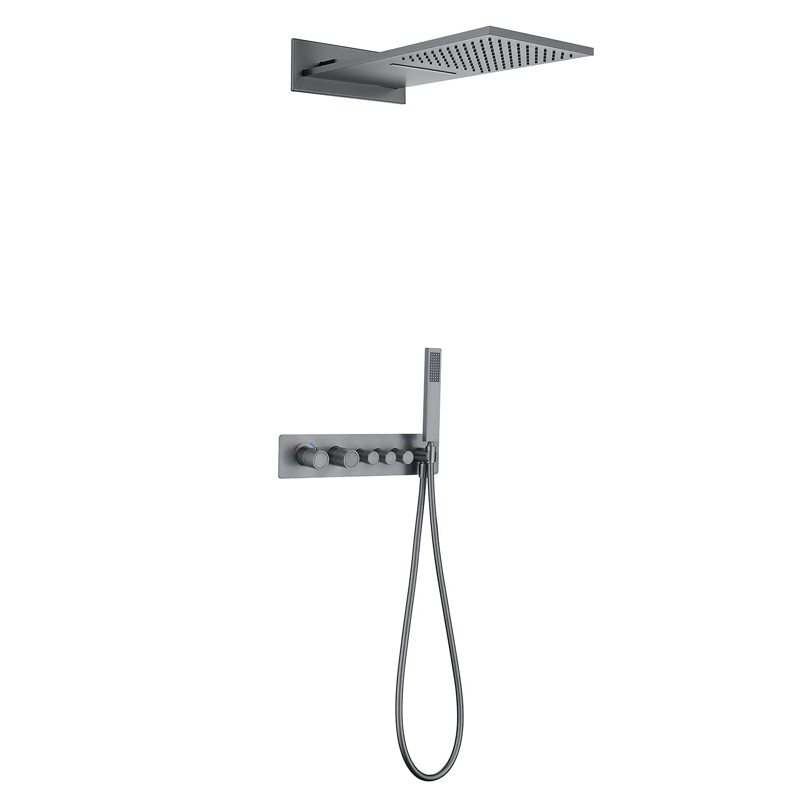 AYCDL Thermostatic Gray Shower Combo Set Wall Mounted Bathroom Shower Faucet Set with Waterfall Shower Head, Handheld Shower, Embedded Box