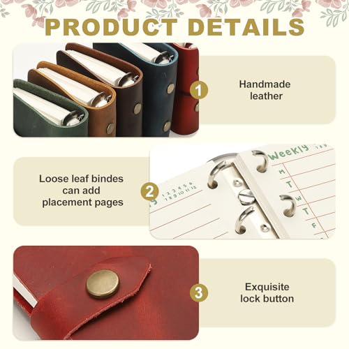 Notebook Binder A9 en cuir rouge pour vos notes de bureau et étude - 3