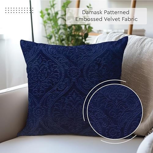 Image of Encasa XO Velvet Cushion Covers, No Inserts, Set of 2, Navy Blue | 24 inchx24 inch | Machine Washable | Soft & Durable | Hidden Zipper, Sofa Decor