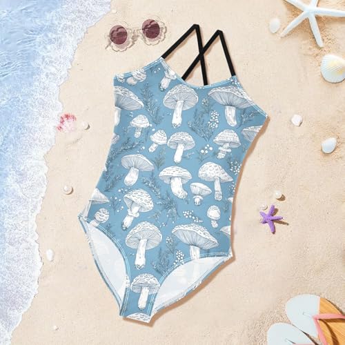 White Mushrooms Girls One Piece Swimsuits Quick Dry Beach Swimwear Bathing Suit3