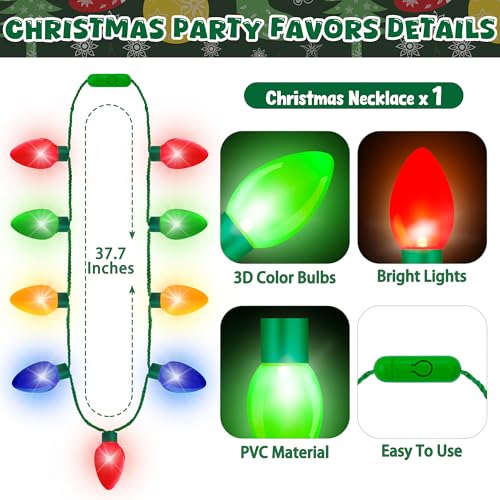 Blowata Christmas Light Up Headband and Necklace with 3 Flashing Modes, LED Christmas Bulb Lights Necklace and Xmas Party Favor