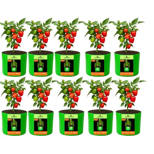 Image of Kingwell grow bags 15x12 inch pack of 10 For Terrace Garden Vegetable Plant Grow Bags Fruits Growing Containers For terrece Gardening
