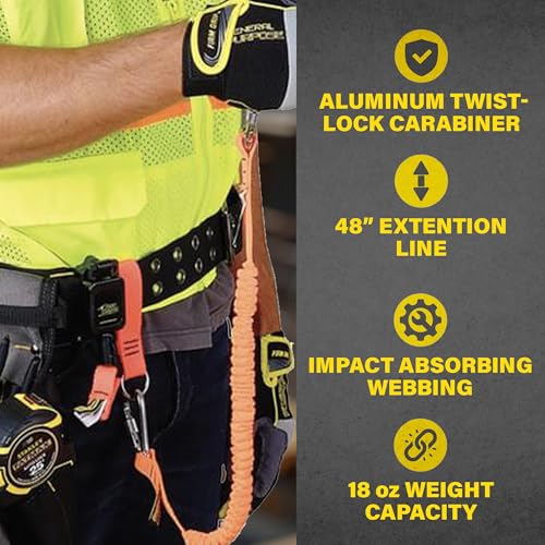 Image of Gear Keeper Tool Tether - Personal Aluminum Twist Lock Carabiner with Fixed End Lanyard - Tool Lanyard with High Strength Nylon Webbing Construction and Integrated Elastic - Generous 48 Inch Extension
