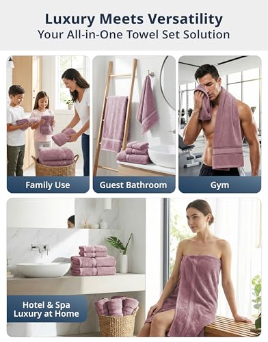 Image of Lane Linen 100% Cotton Luxury Bath Towel Set - 18 Pieces - Zero Twist, Quick Dry, Highly Soft & Absorbent - 6 Bath, 6 Washcloths, 6 Hand Towels for Bathroom - Sustainably Produced - Wishful Mauve