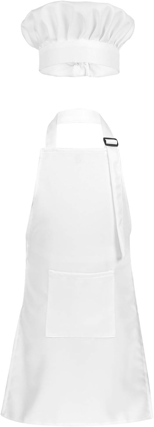 Children's Chef Kitchen Costume Apron Hat Outfits Adjustable Cooking Baking Painting Crafting Bib Artist Apron