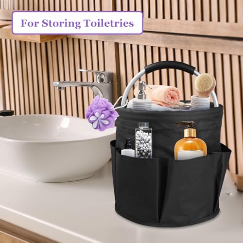 Image of 17L Cleaning Caddy with Handle and 6 Pockets, Foldable Cleaning Supply Caddy, Portable Shower Caddy in 600D Oxford Fabric, Multifunctional Storage Basket for Camping, Gardening, Black