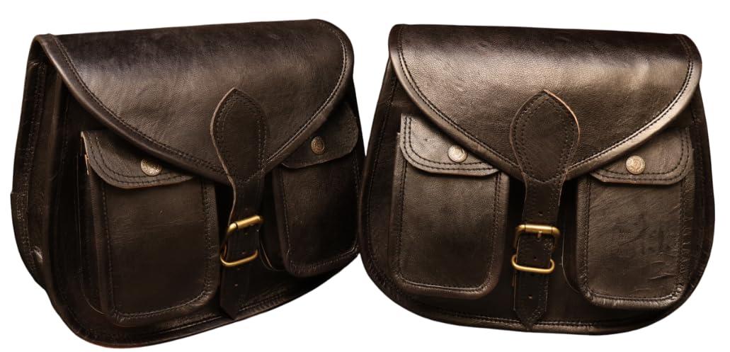 American Blue Borsa da Sella per Moto e Bicicletta in Pelle, Tasca Laterale con 2 Tasche Nere per Attrezzi