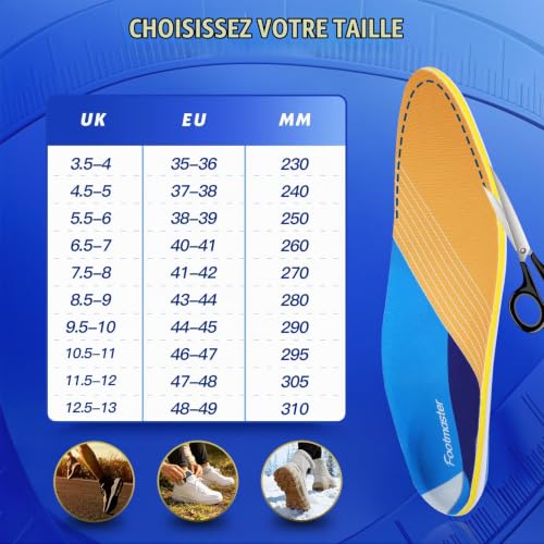Footmaster Semelles Orthopédiques pour soutien de la voûte plantaire, fasciite plantaire, pieds plats, épine calcanéenne, douleurs au talon pour femmes et hommes – vue 6