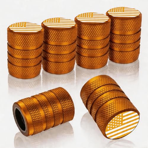 Image of Tire Valve Stem Caps, Black, 6 pcs /Pack, Anodized Aluminum Tire Valve Cap Set, Corrosion Resistant, Universal Stem Covers for Cars Trucks Motorcycles SUVs and Bikes (Gold)