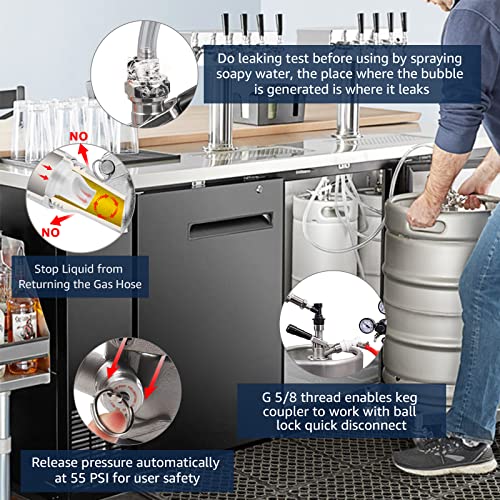 Mrbrew All 304 Stainless Steel Keg Coupler, Commercial Sankey Kegerator D System Keg Tap Dispenser For I.d 5/16'' Draft Beer Line Gas Brewing Tubing With Check Valve Sealing Washer Hose Clamp #TOP6