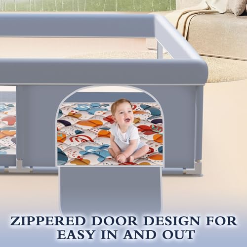 Image of XVISHX 65 x 50 Inch Baby Playpen with Mat, Playpen for Babies and Toddlers, Baby Play Pen Playard for Indoor & Outdoor Active Center Game Fence, Skin-Friendly Fabric and Soft Breathable Mesh, Grey