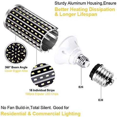 50 Watt LED Corn Bulb, E26/E39 Base, 5000Lumen, IP65, Replacement 200-250W HID/HPS/Metal Halide or CFL, LED Bulb for Indoor Outdoor Garage Factory Warehouse Backyard Garden (Cool White)