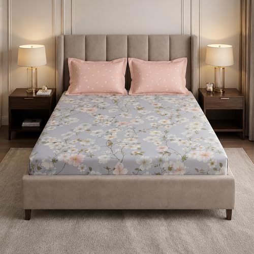 Image of MYTRIDENT Soft Comfort Bedsheet for Double Bed, 100% Cotton Bedsheet, 180 TC, Soft and Breathable, King Size Bedsheet with 2 Pillow Covers - Elysin