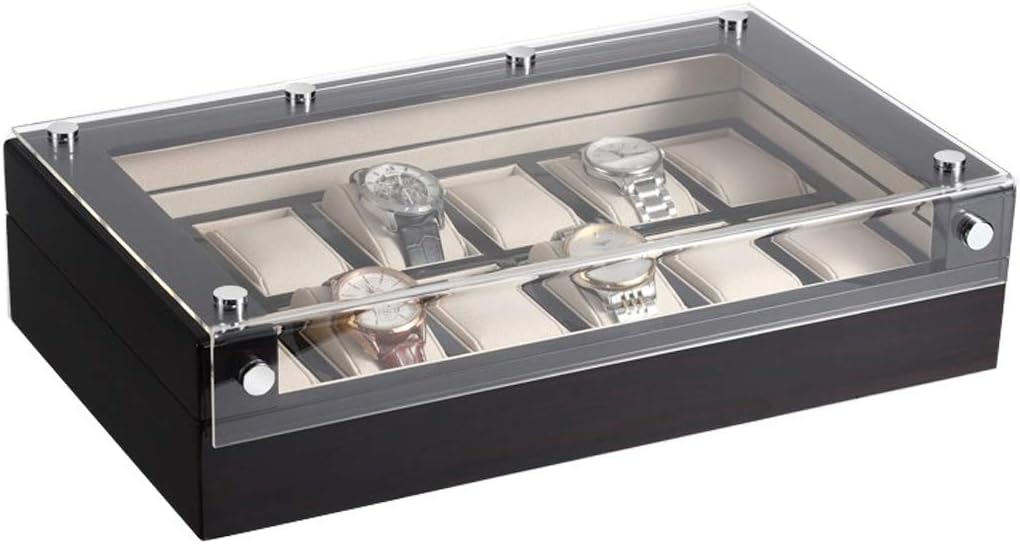 Watch Display Storage Box Case Display Storage Box Wooden Watch Storage Box12 Slot Gift For Men Men'S Valet Tray Case Glass Cover Birthday Gift Party Gift Father'S Day