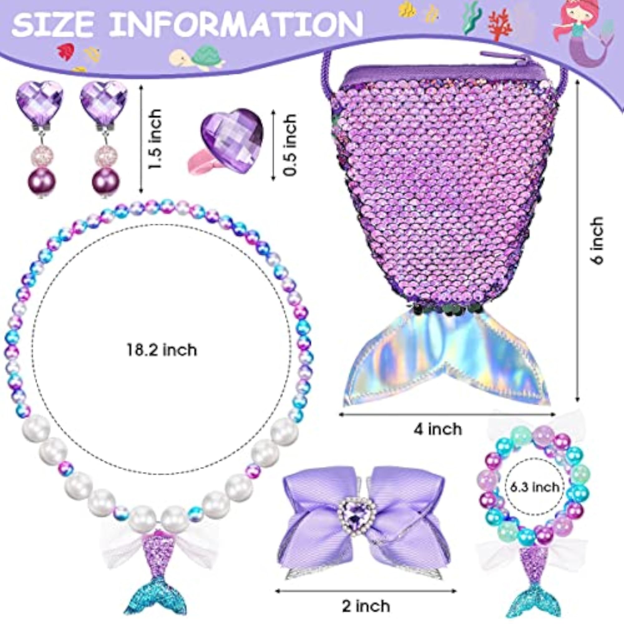 Mermaid Jewellery Set, Necklace Bracelet Ring Earrings