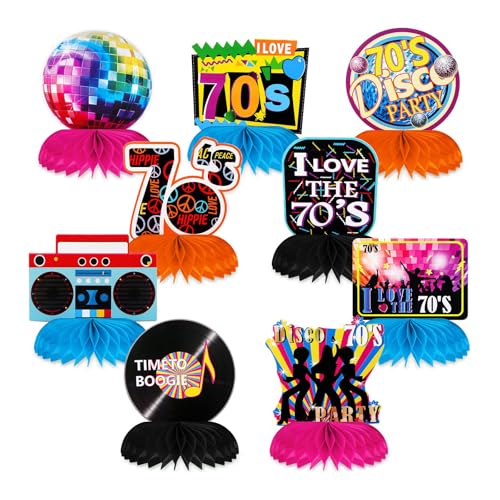 Bubaxuce 9 Pièces Décorations De Fête Années 70 Retour Aux Années 70 Centres De Table en Nid d'abeille Colorés Cadeaux Disco Boogie Centres De Table...