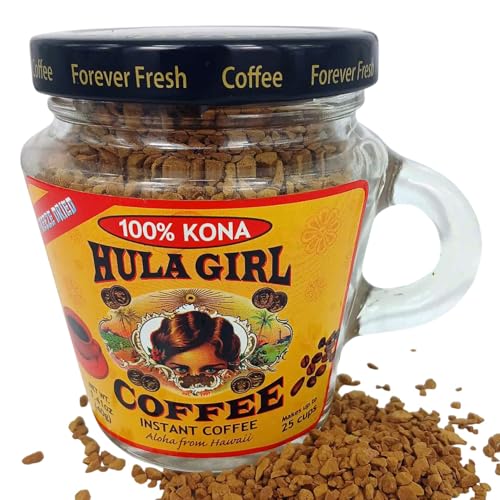 Hula Girl 100% Hawaiian Kona Freeze Dried Instant Coffee (Pack of 1 Jar 1.41Oz,0.08lb,40gram)