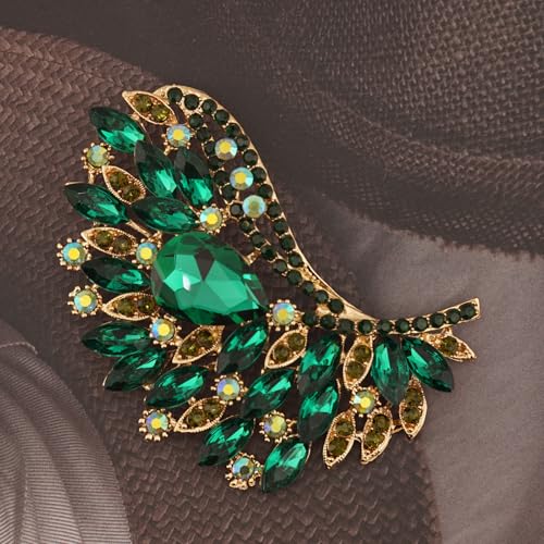 Image of Rhinestone Crystal Big Large Brooch Pin Jewerly Accessory Wing shape Gold Tone