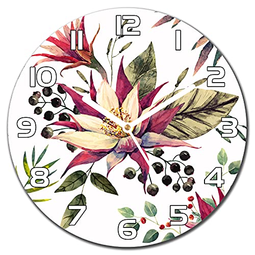 Horloge en Verre Murale Fleurs 30 cm Cadran Silencieux