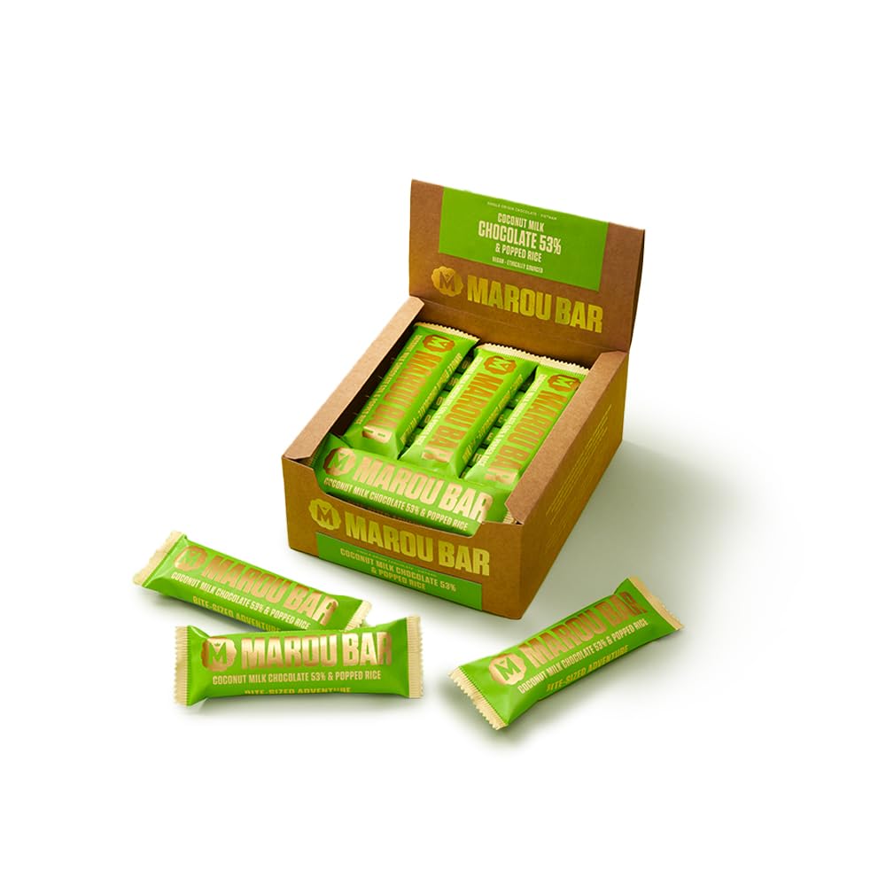 Marou Snack Bar 53% Cacao Case Pack of 16 | Coconut Milk, Popped Rice, And Dark Chocolate | Vietnam Single Origin, Vegan, Craft Chocolate | 16 x 35g Bar