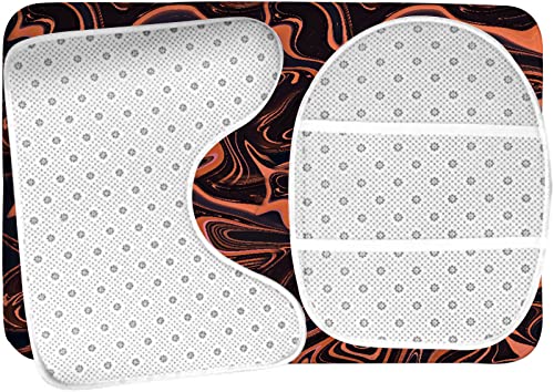 Badezimmerteppich-Set, 3-teilig, dunkelorangefarbenes Marmormuster, waschbare Badteppiche, rutschfest, mit Rückenpolster, Konturteppich und Toilettendeckelbezug – Bild 6