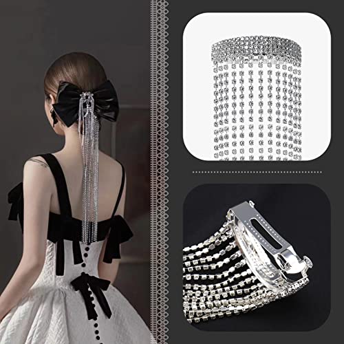 YINETTECH Long Chain Tassel Hair Clip Shiny Rhinestone Tassel Barrette Fashion Hairpin Headdress Ponytail Hair Accessories for Girls Women Silver 39cm - Image 2