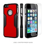 iPhone SE Case, for iPhone 5s 5 SE (Black Red) SaharaCase Protective Kit Bundled with [ZeroDamage Tempered Glass Screen Protector] Slim Fit Rugged Protection Case Shockproof Bumper Hard Back
