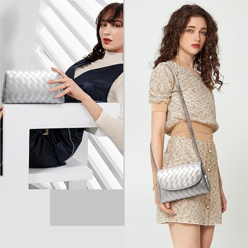 Image of Woven Clutch Purse for Women 2025 Trendy PU Leather Braided Cute Hobo Lightweight Mini Shoulder Crossbody Puse