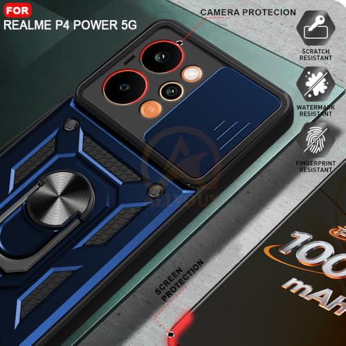 Image of Armor Bumper Back Cover Case for Realme P4 Power 5G | Rotating Camera Cover, Ring Holder & Kickstand | Heavy Duty & 360 Degree Protection Back Cover (Blue)
