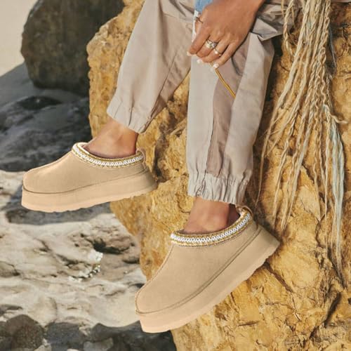 Women's Platform Slippers Comfy Mini Boots Fur Fleece Lined Short Ankle Boot Fluffy House Slippers for Indoor Outdoor4