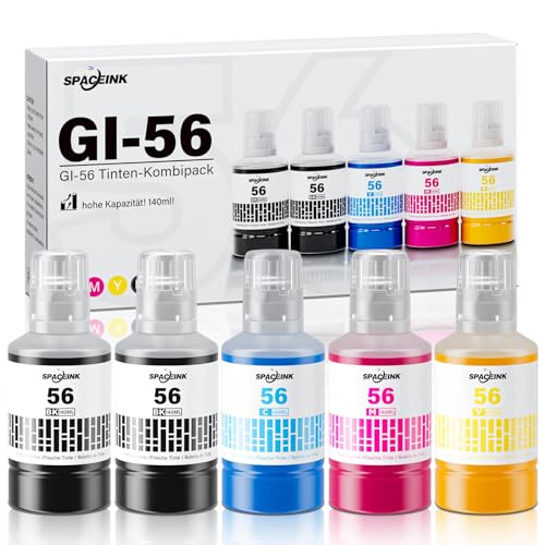 GI-56 Tintenflaschenset kompatibel mit Canon MAXIFY GX7050, GX6050, GX5050, GX4050, GX3050, GX5550, GX6550 Druckern (5er-Pack, Schwarz/Cyan/Magenta/Gelb)