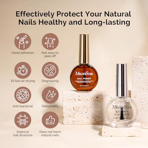 Image of MelodySusie 2PCS Nail Dehydrator and Primer, Professional Natural Hema Free and Acid Free Primer,Dehydrator for Acrylic Powder and Gel Nail Polish,Fast Dry 15ML