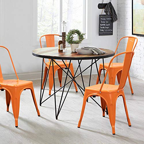 Image of Devoko Metal Indoor-Outdoor Chairs Distressed Style Kitchen Dining Chairs Stackable Side Chair with Back Set of 4 (Orange)