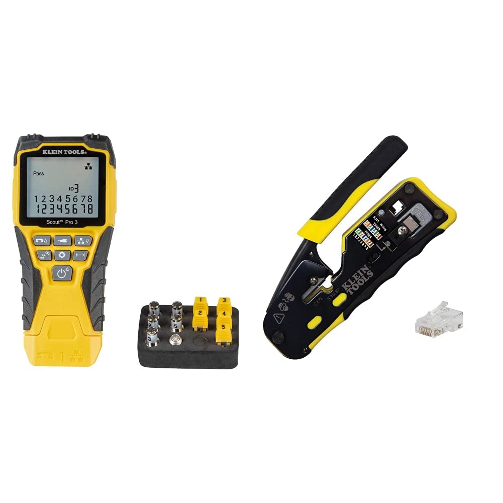 Klein Tools VDV501-851 Cable Tester Kit, 5 Locator Remotes & 80024 Racheting Data Cable and CAT6 Plu