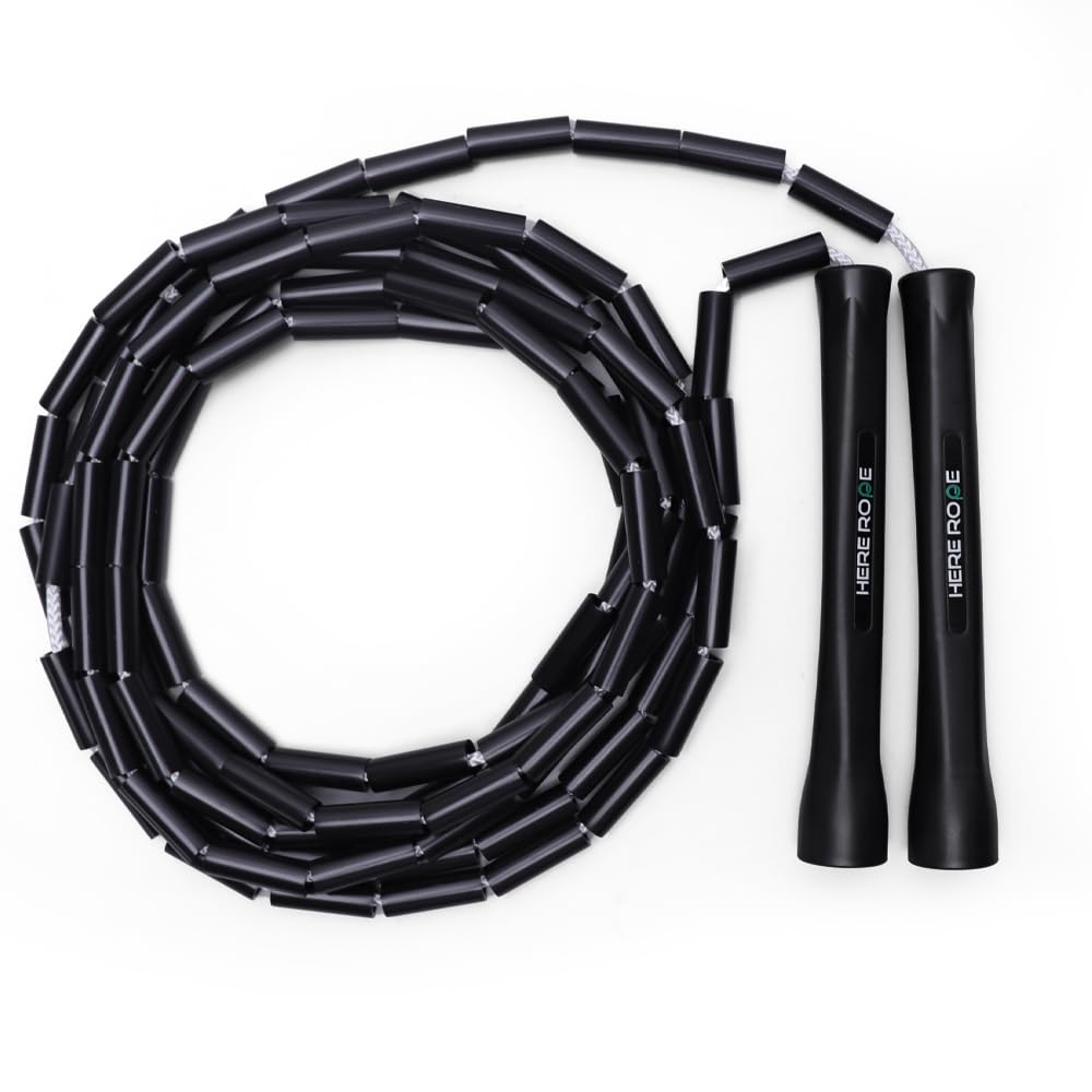 HEREROPE 3,1M verstellbares Perlen-Springseil – Unzerbrechliche Griffe, Splitterfeste Perlen, Verwicklungsfrei | Ideal für Rhythmus, Kontrolle, Cardio & Fitness (schwarz)
