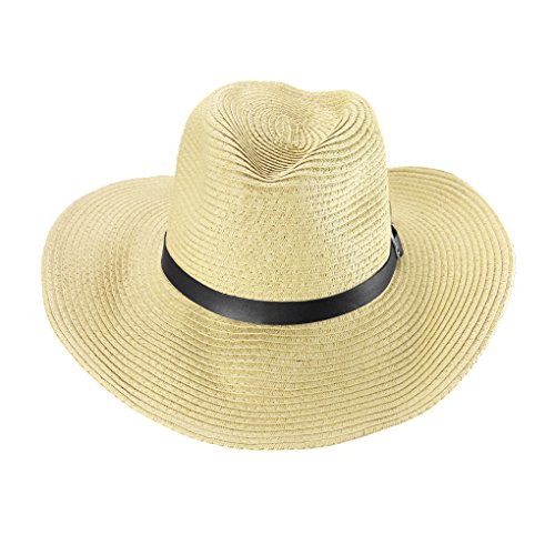 JINTN Men West Cowboy Hat Wide Brim Straw Bucket Hat Summer UV Protection Sun Hat Foldable Roll up Panama Fedora Hat Packable Straw Beach Travel Hat